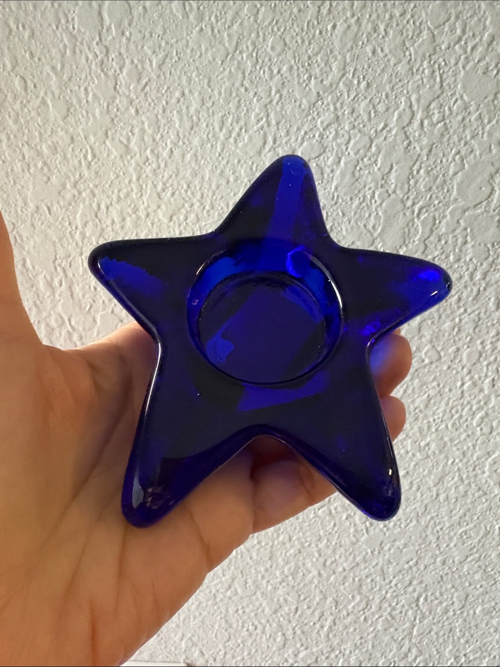 Vintage Cobalt Blue Star Glass Tealight Holder